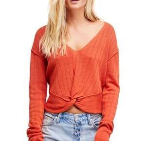 Free People V-Neck Sweater Top Rusty Orange